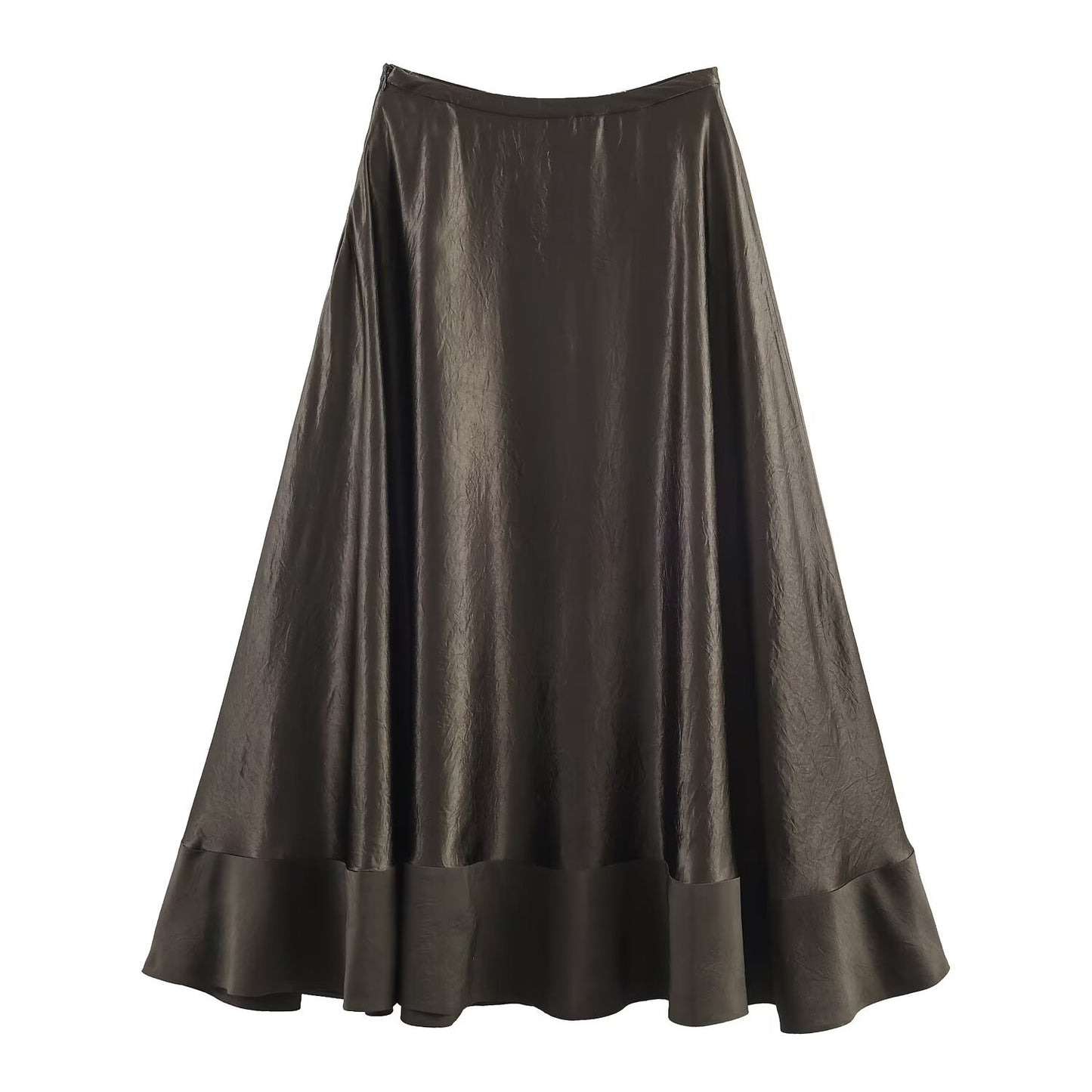 Margot | Satin A Line Midi Skirt Black High Waisted