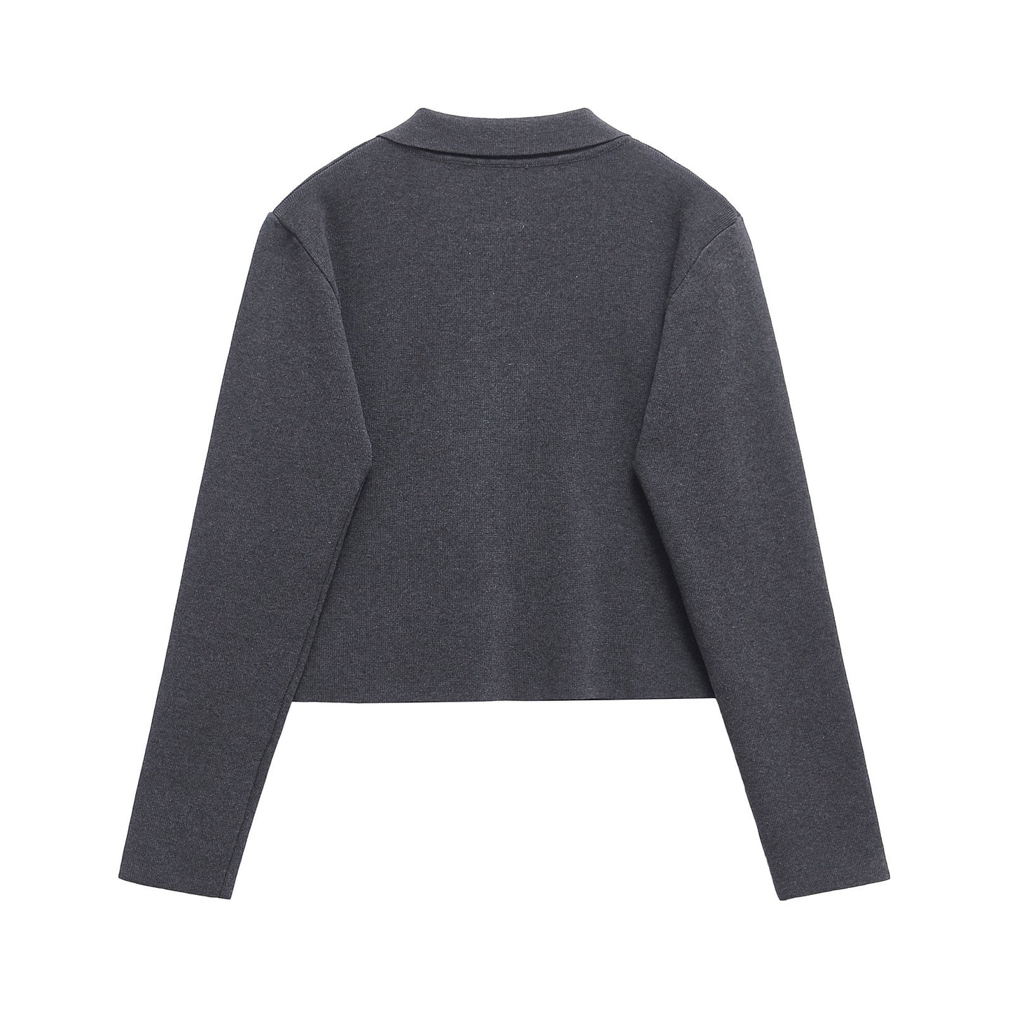 Tate | Casual Cardigan Grey Button Front Long Sleeve Collared Knitted
