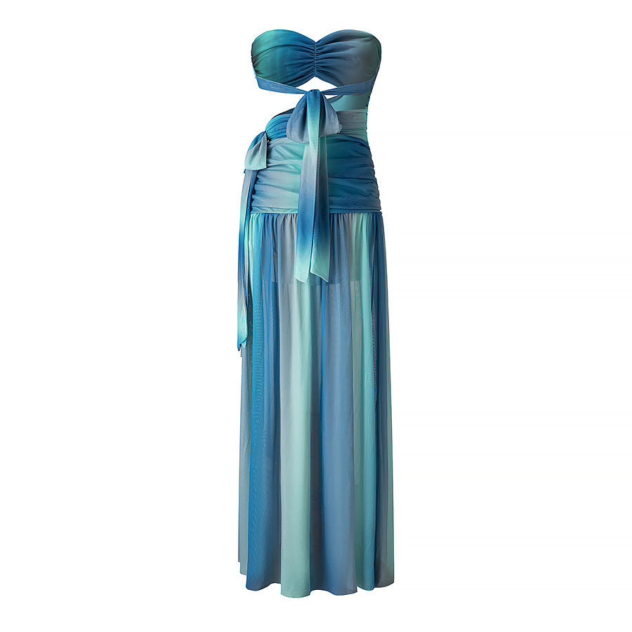 Penny | Summer Strapless Maxi Dress Blue