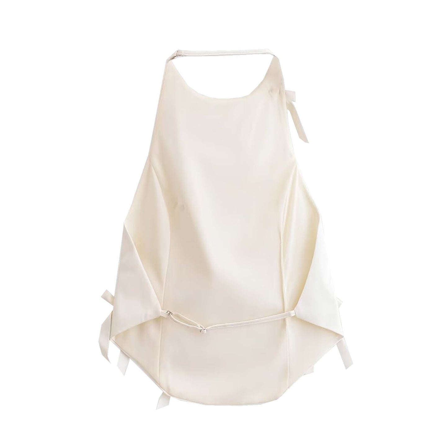 Vera | Coquette Halter Top White Satin Bow Detail Sleeveless