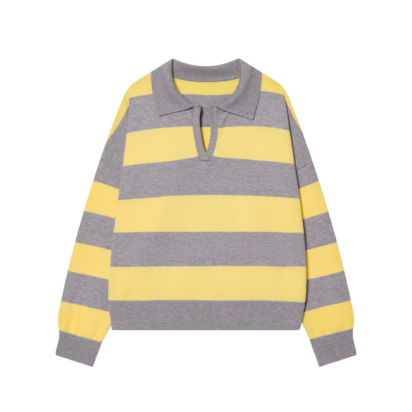 Phoebe | Cosy Striped Knit V-Neck Polo Jumper