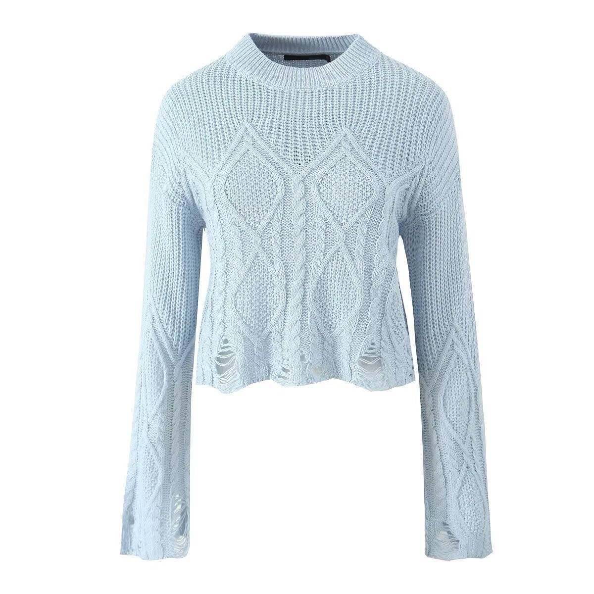 Vera | Cropped Distressed Cable Knit Sweater Cream