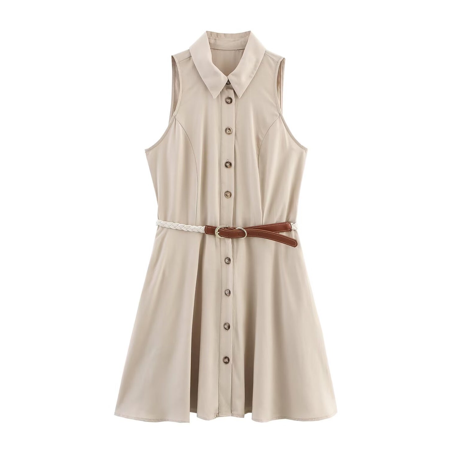 Nina | Sleeveless Shirt Dress Beige