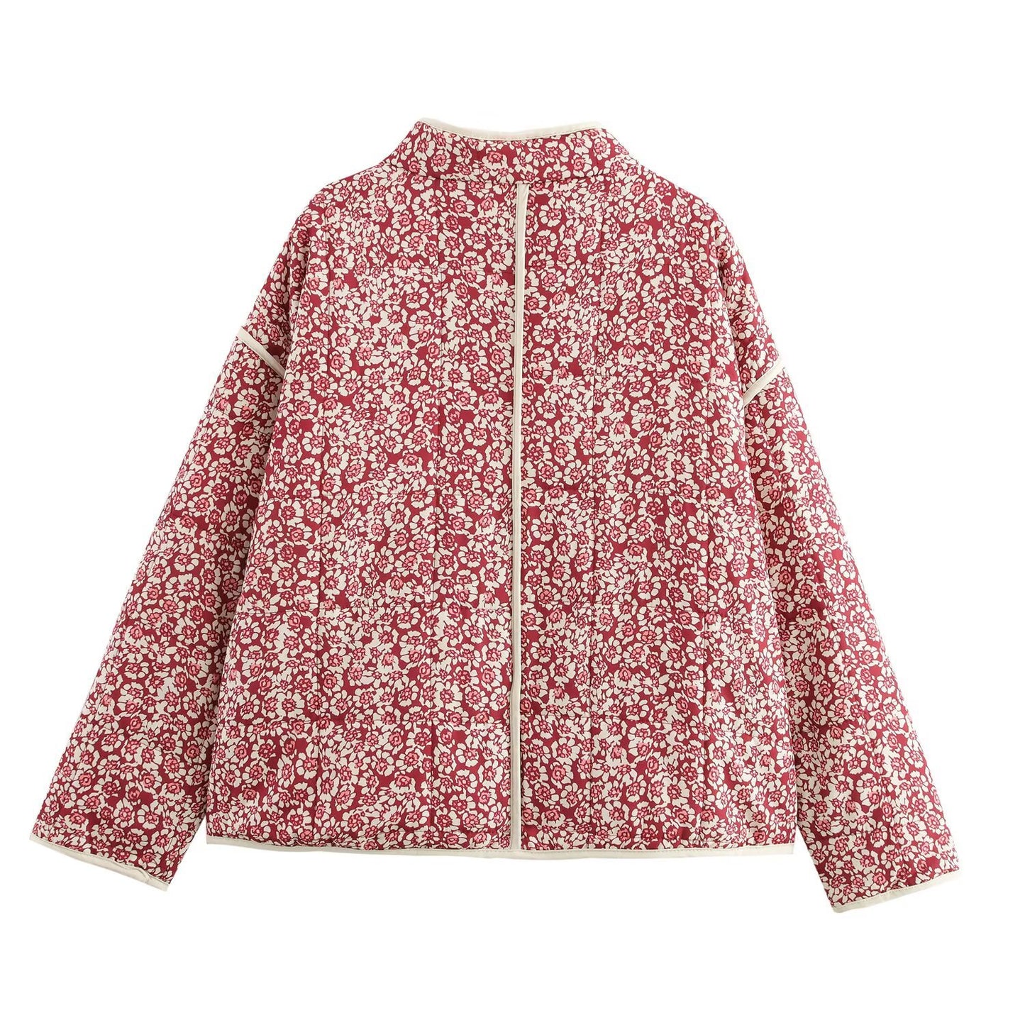 Ines | Quilted Jacket Red Floral Zip Up Padded