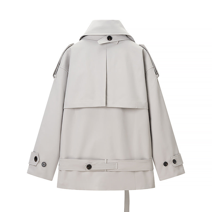 Wren | Casual Belted Double Breasted Jacket Cream Hooded