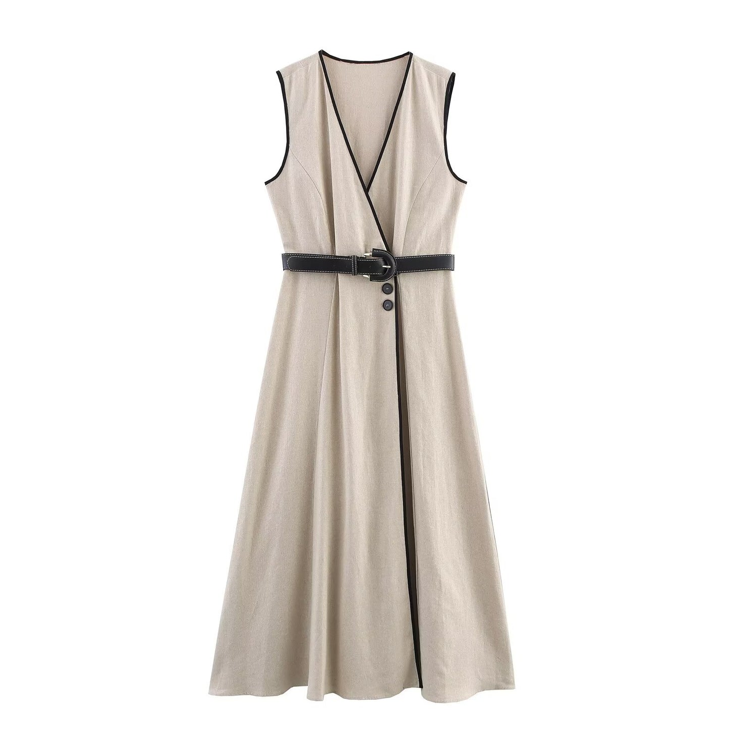 Fern | Smart Casual V Neck Maxi Dress Beige