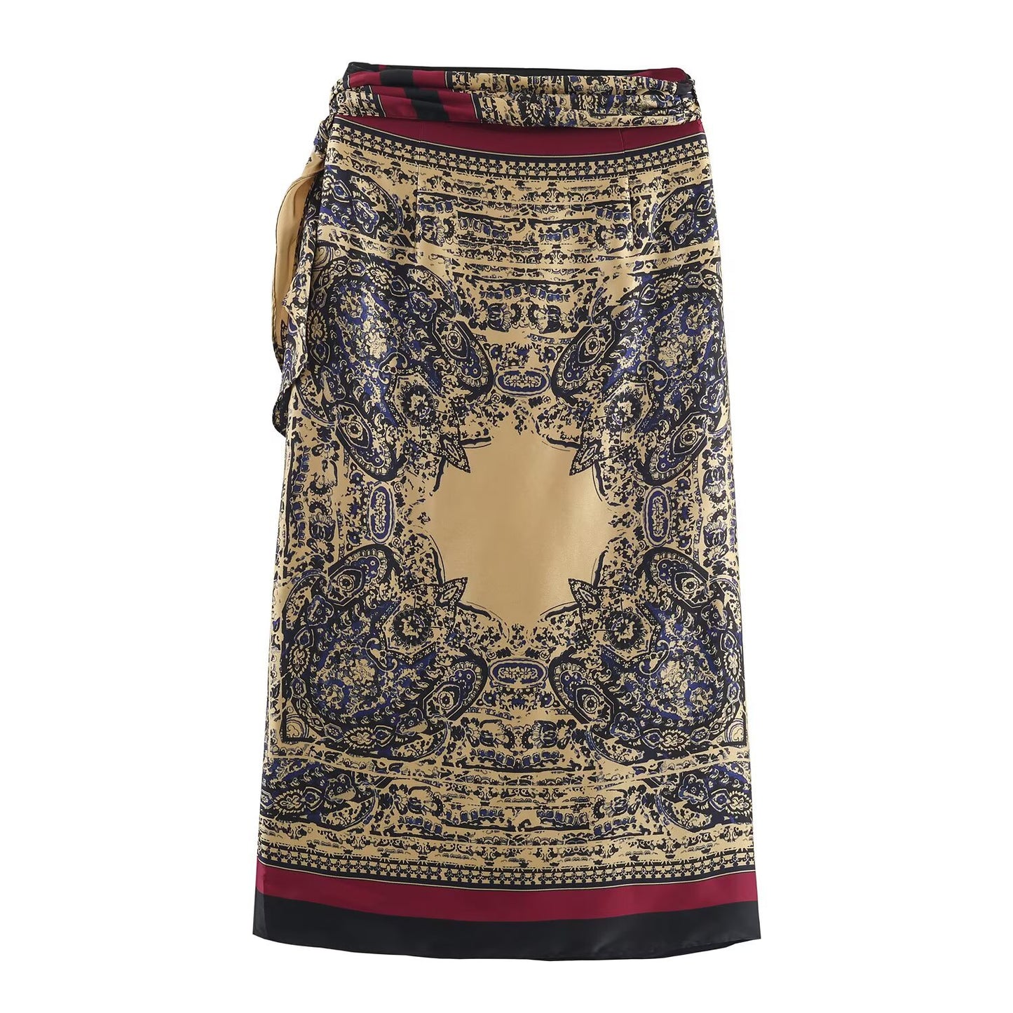 Noa | Summer Wrap Maxi Skirt Navy Printed Satin Tie