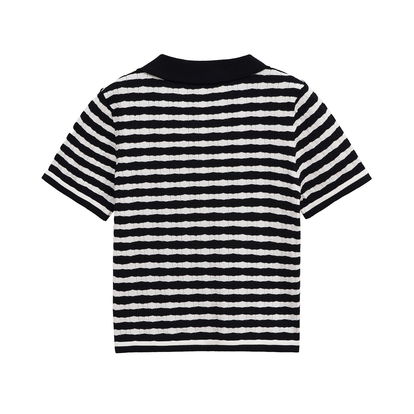 Phoebe | Flattering Ribbed Knit Striped Polo Top