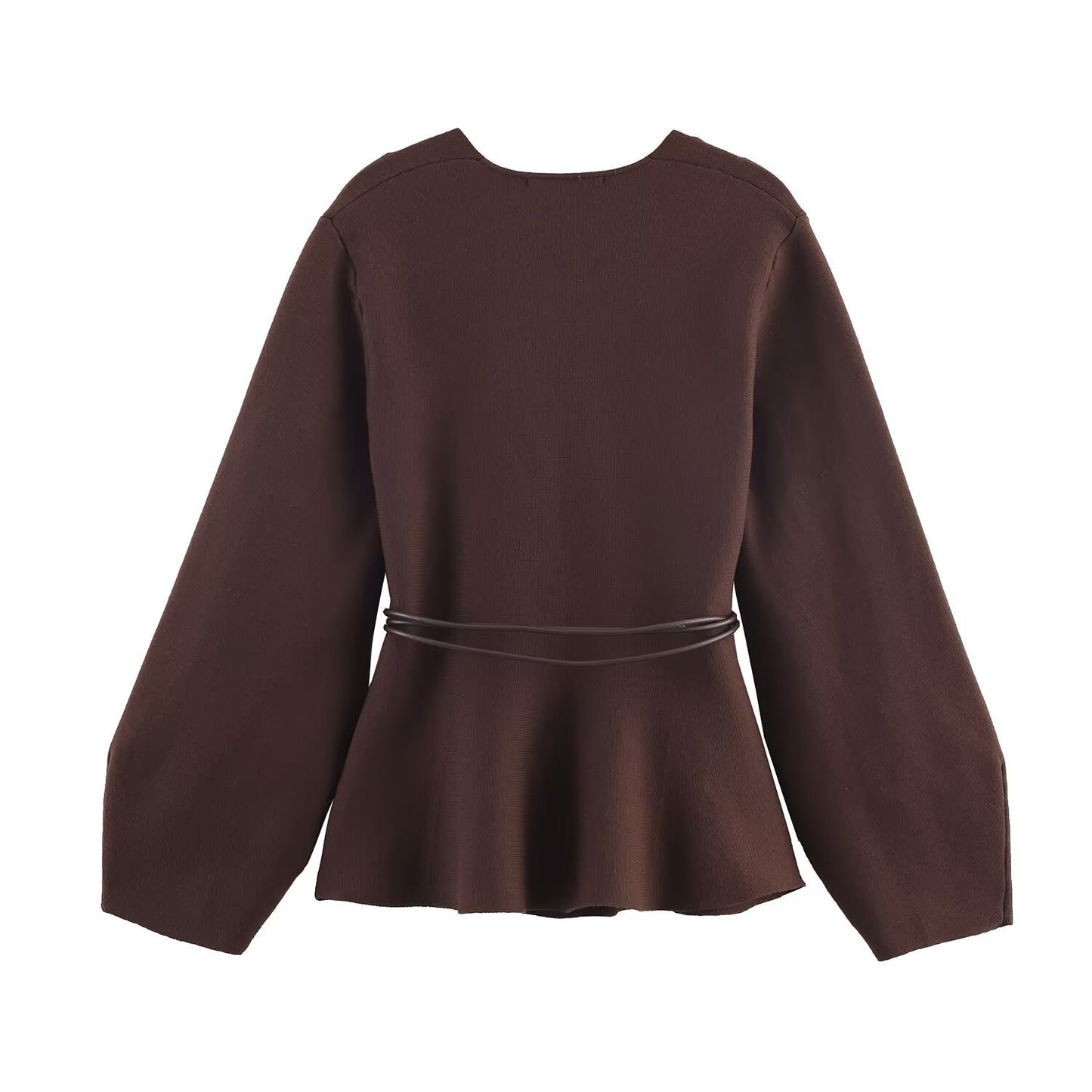 Margot | Wrap Blouse Brown Long Sleeve Peplum Belted