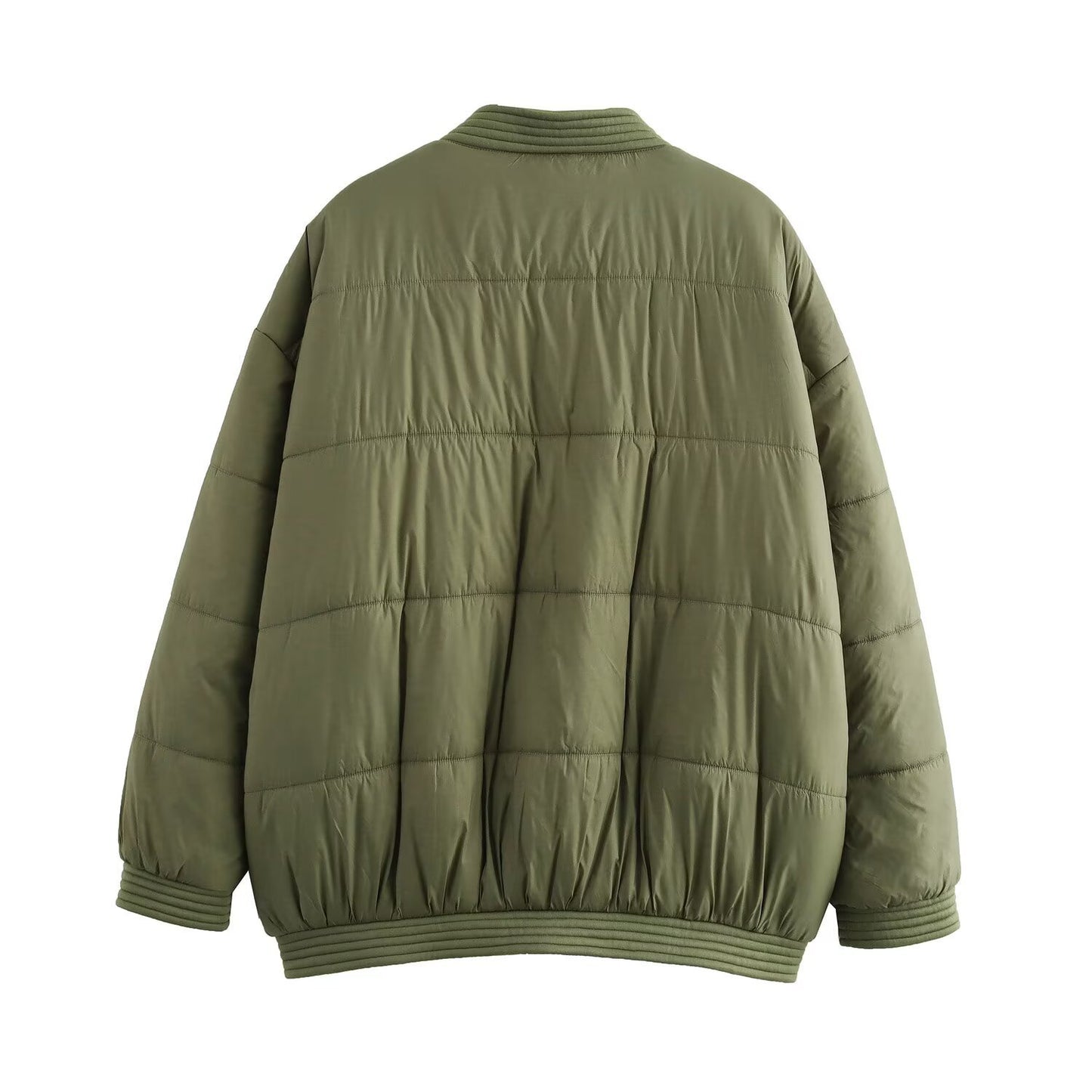 Vera | Oversized Quilted Puffer Jacket Sage Green Ribbed