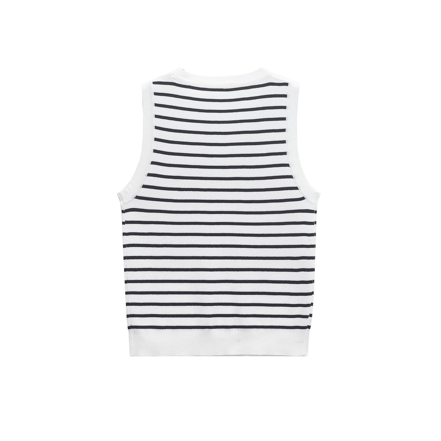 Yara | Striped Knitted Tank Top White Sleeveless Fitted Ribbed