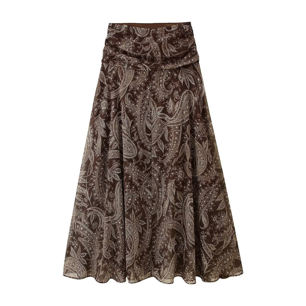 Wren | Printed Maxi Skirt Brown Paisley Flowy Chiffon