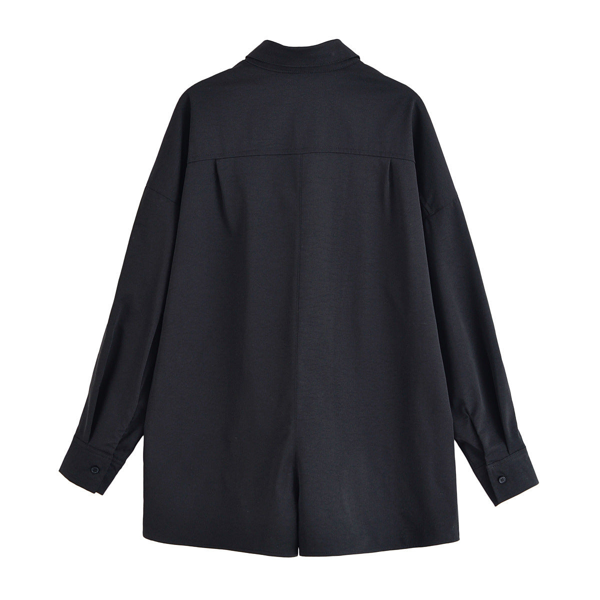 Bea | Casual Button Down Romper Black Long Sleeve