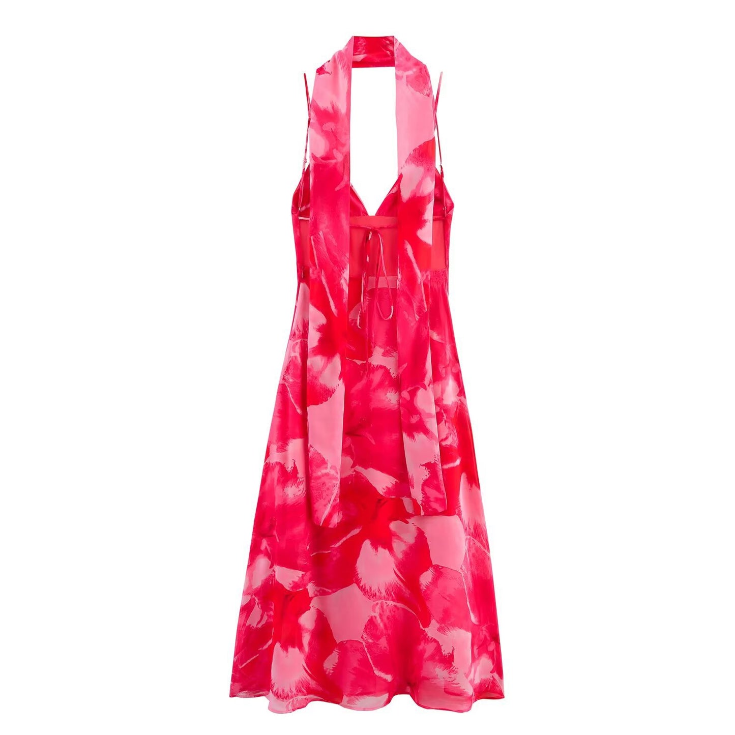 Coquette Printed Midi Dress Pink Halter