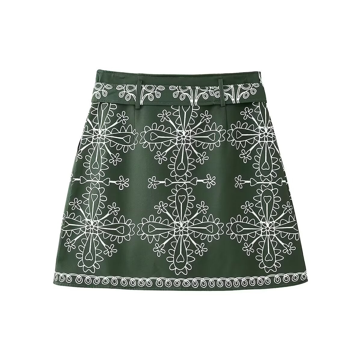 Freya | Mini Skirt Green Wrap Embroidered A Line