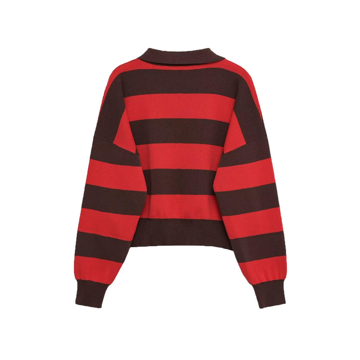 Phoebe | Red Cosy Striped Knit Polo Jumper