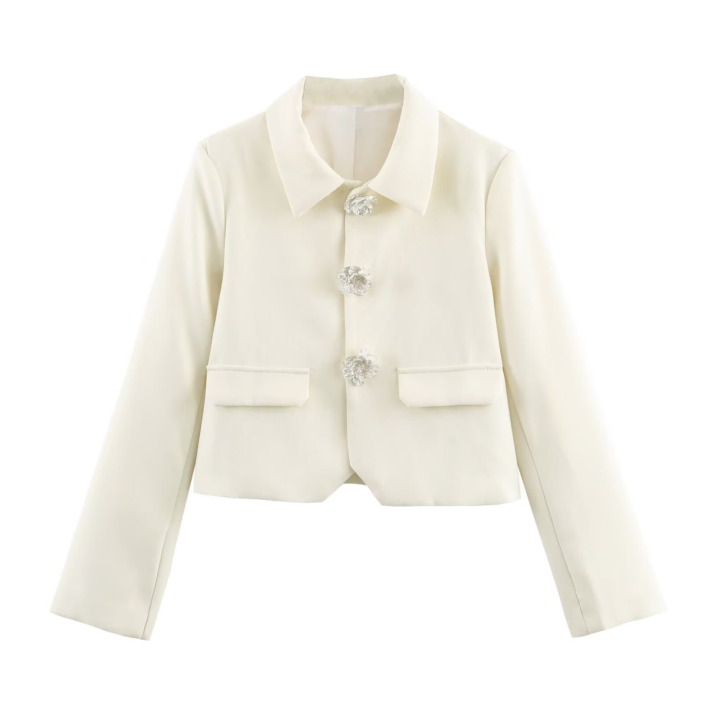 Vera | Cropped Blazer Cream Collared Button Front