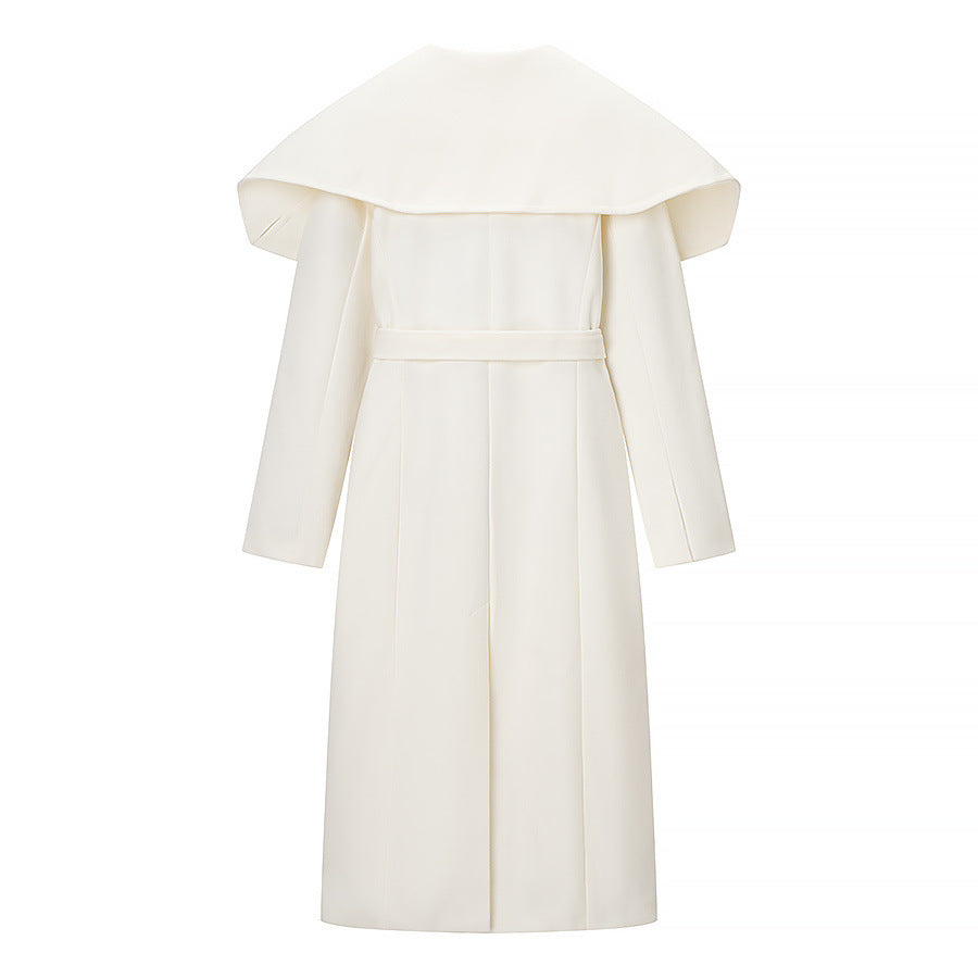 Tess | Elegant Belted Coat Cream Long Sleeve Peplum Collar