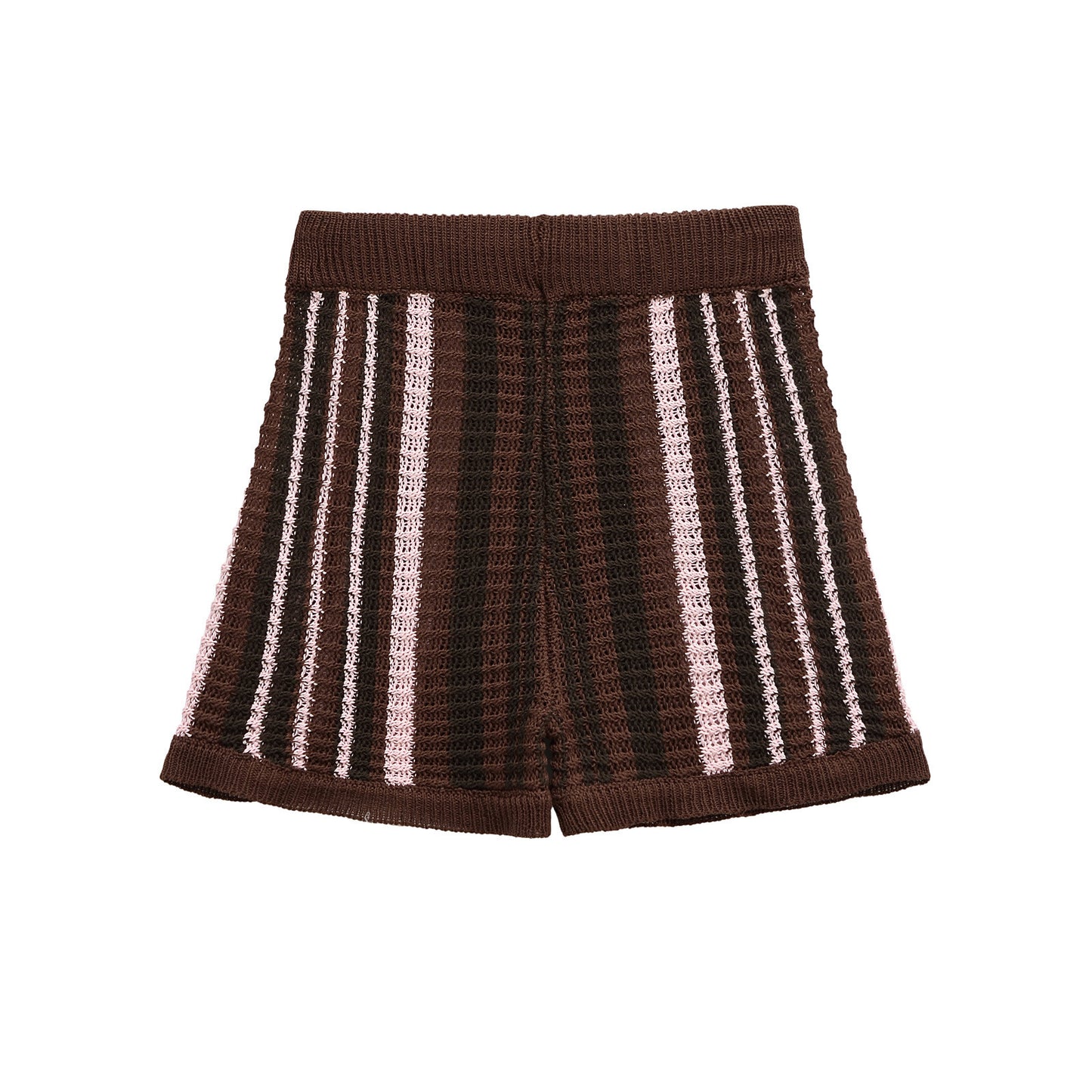 Margot | Ribbed Crochet Shorts Brown Striped High Waisted