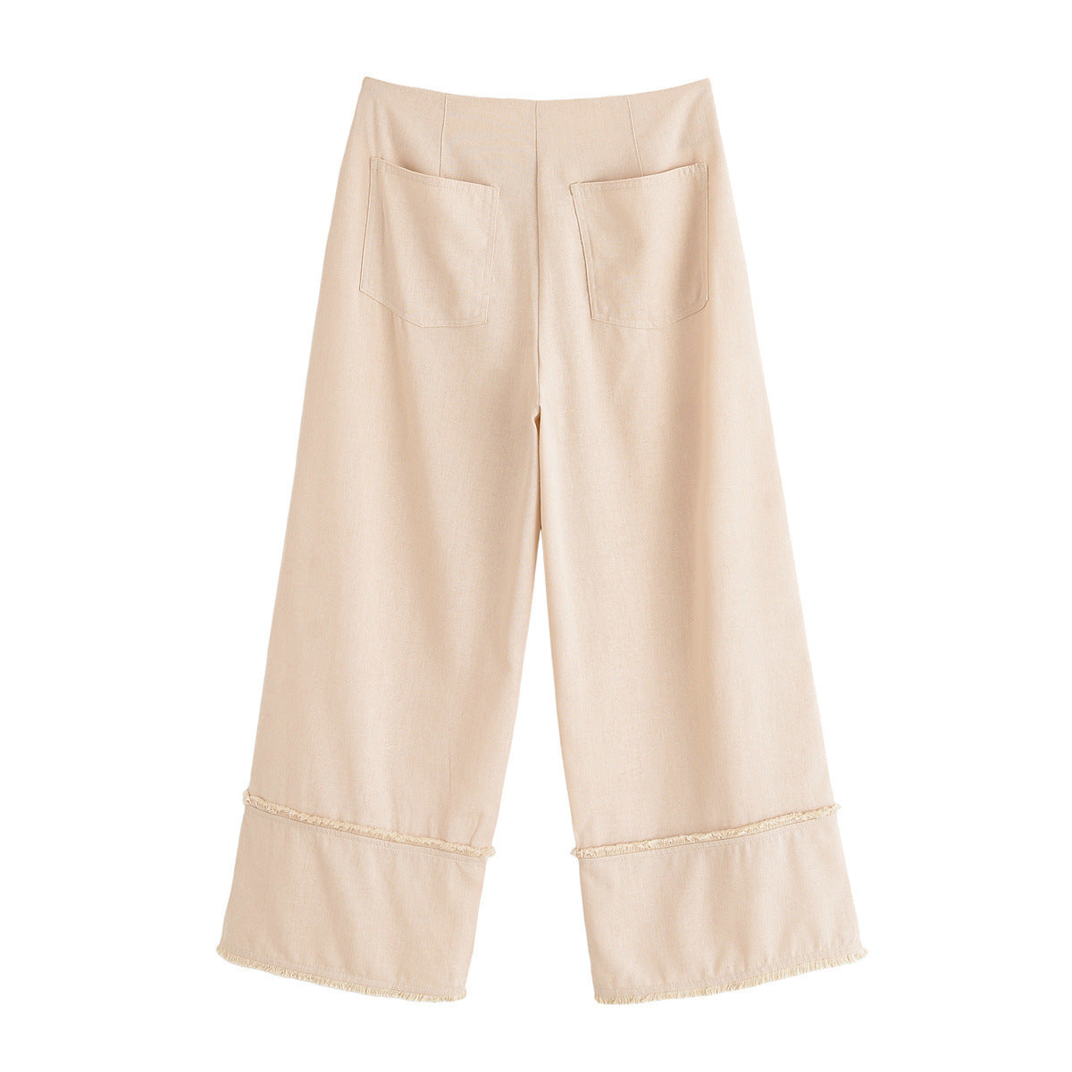 Vera | Wide Leg Cropped Pants Cream High Waisted Raw Hem
