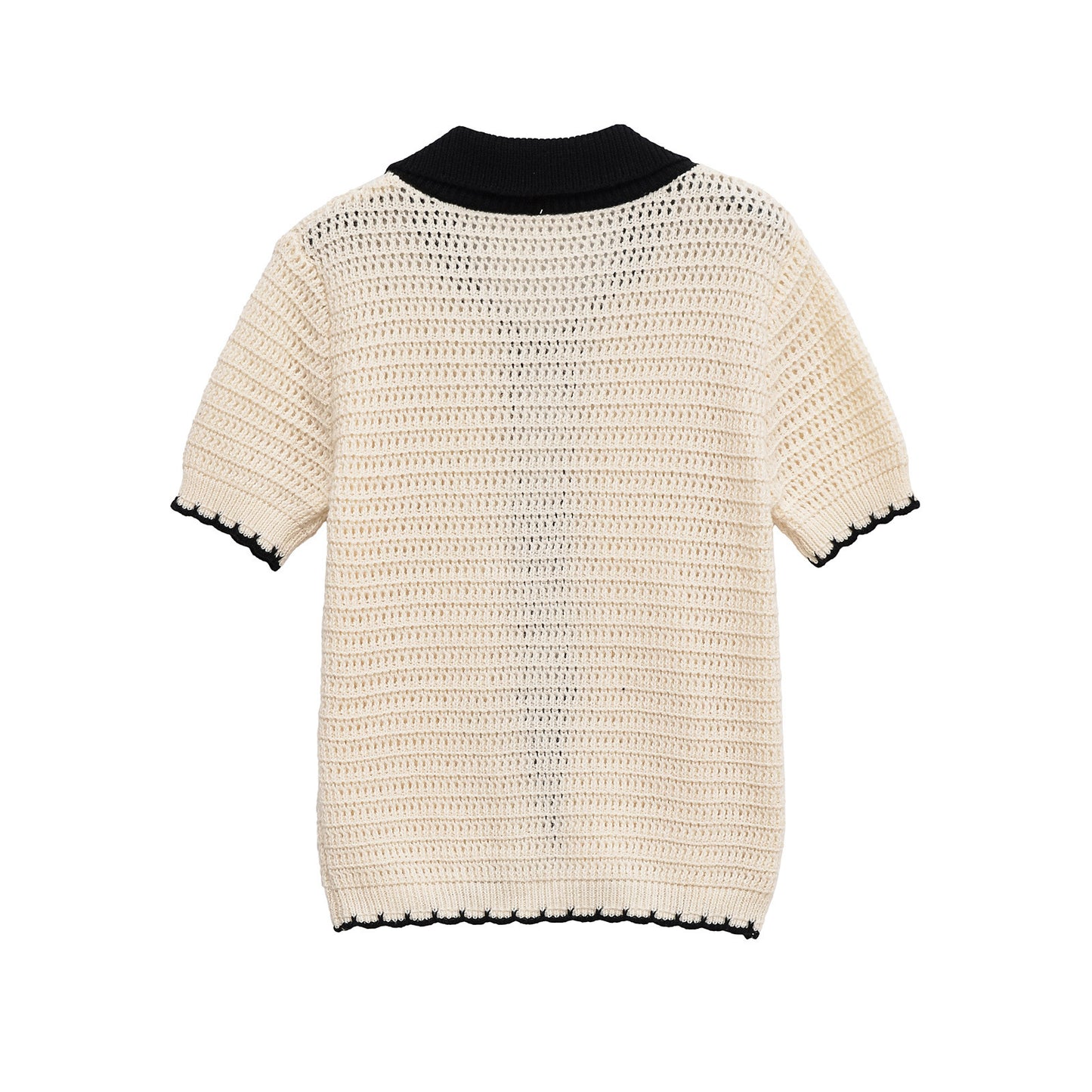 Vera | Coquette Crochet Knit Short Sleeve Tie Front Polo Cream