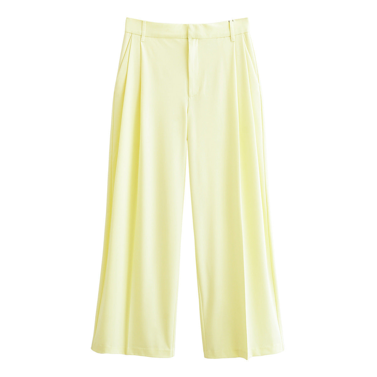 Light yellow wide-leg pants on a white background