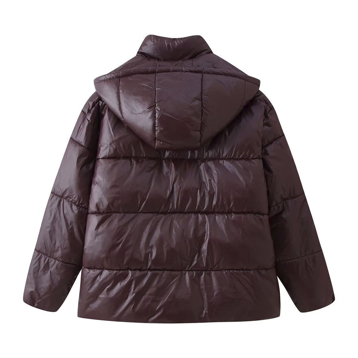 Faye | Winter Puffer Jacket Quilted Brown Hooded Long Sleeve