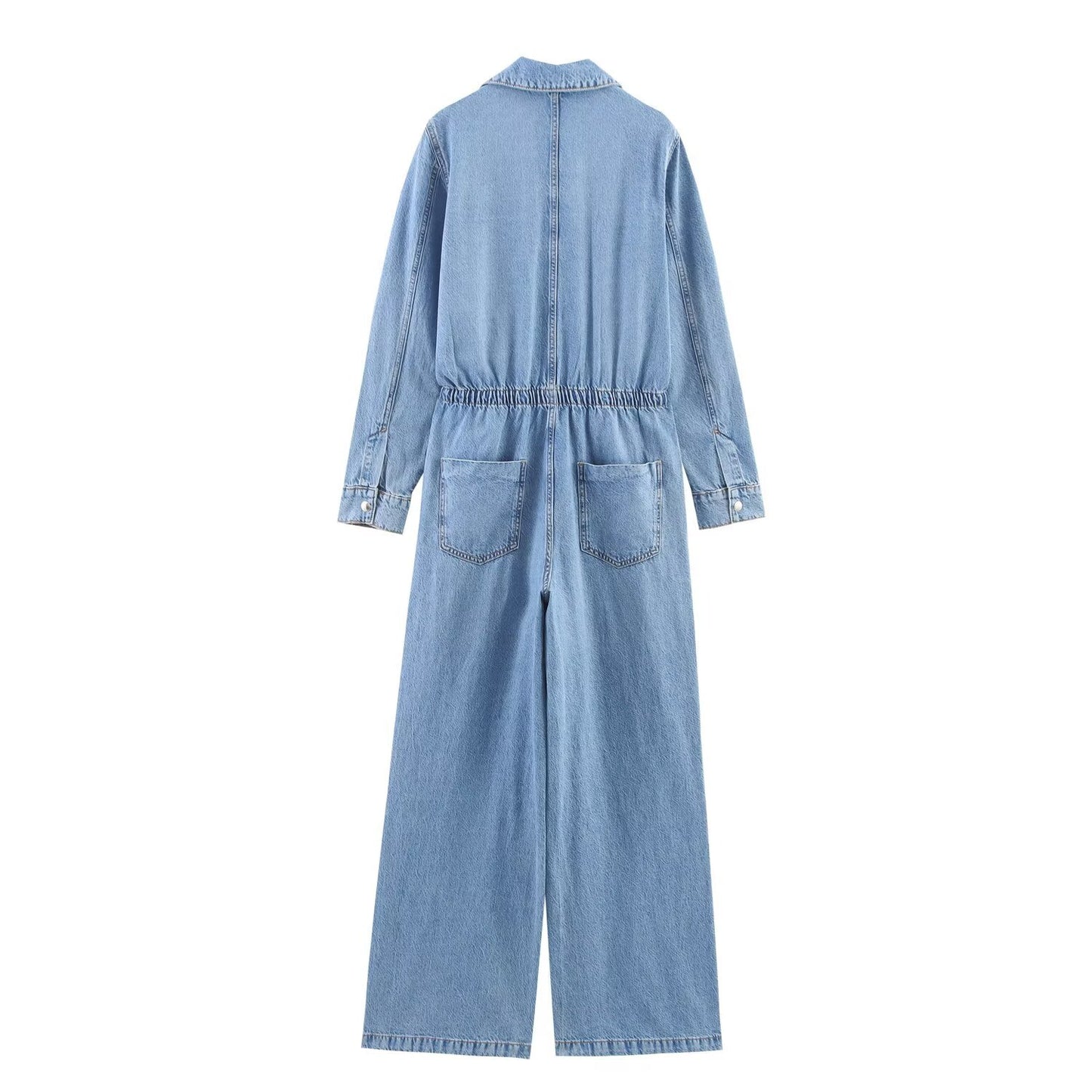 Nea | Casual Light Blue Denim Jumpsuit Long Sleeve Drawstring