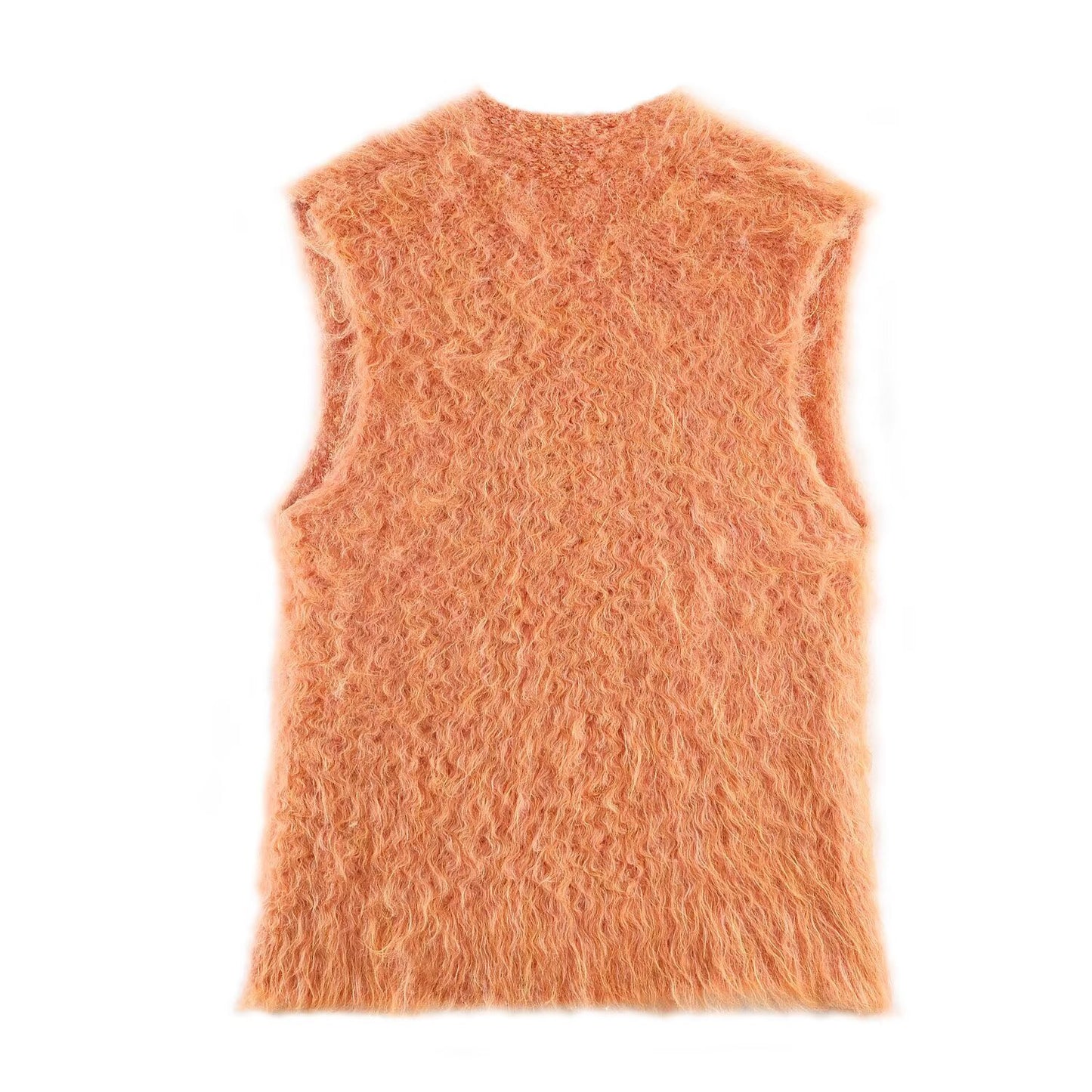 Romy | Fluffy Vest Top Orange Sleeveless Button Front
