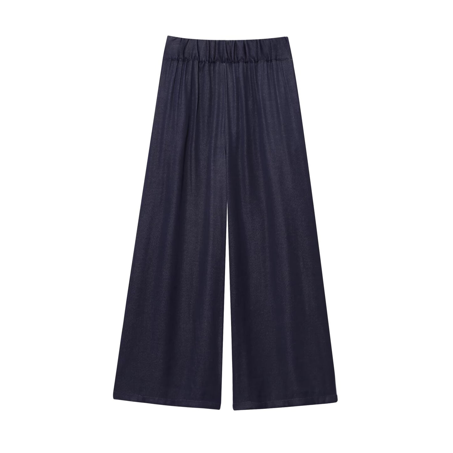 Camille | Casual Wide Leg Trousers Navy Linen High Waisted