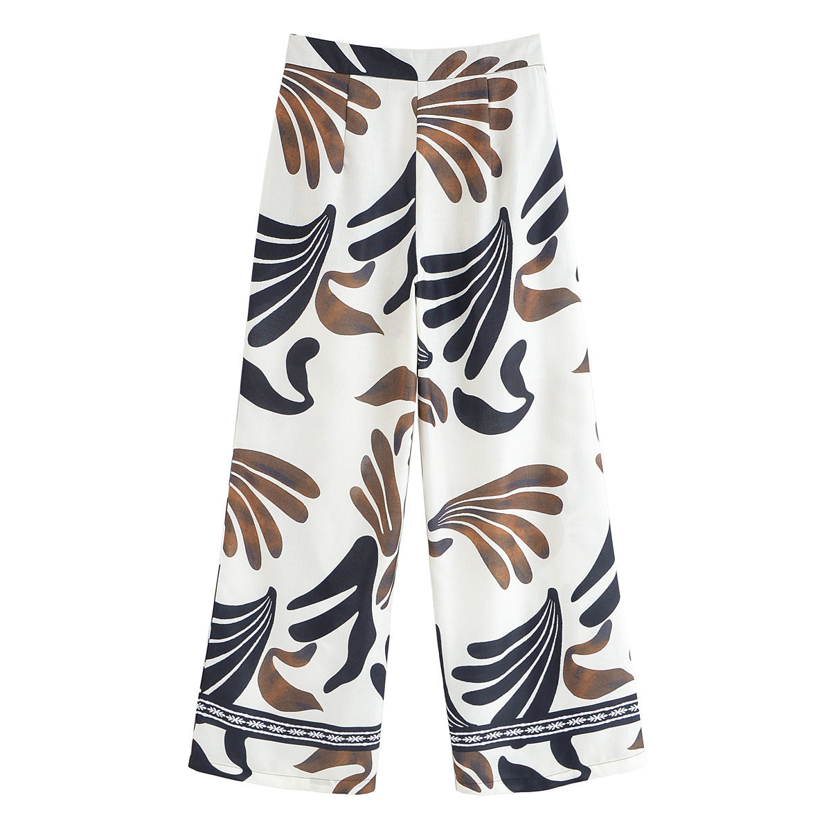 Sienna | Casual Wide Leg Trousers White Abstract Print