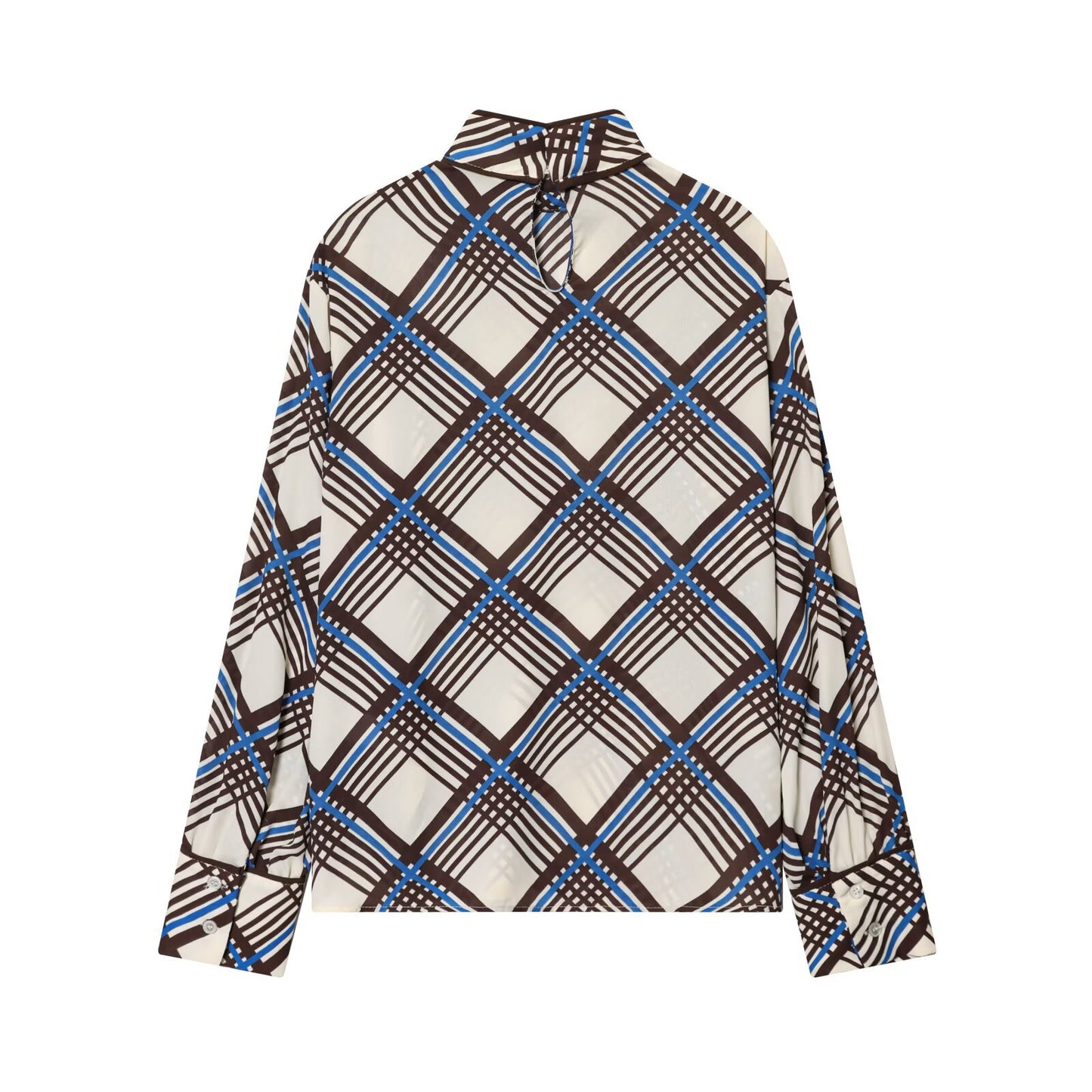 Nola | Plaid Long Sleeve Blouse Cream Blue Black
