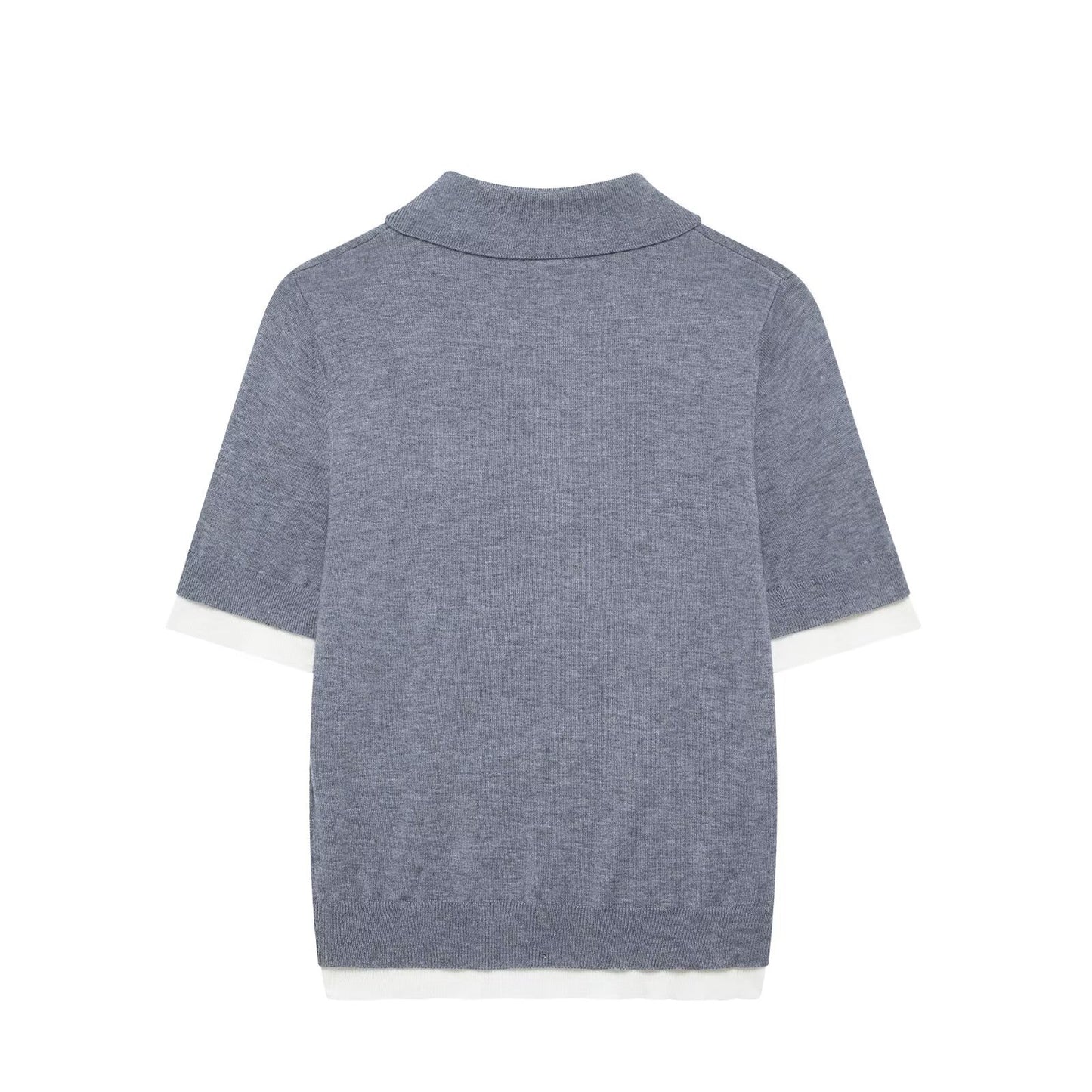 Amelia | Grey Knit Short Sleeve Polo with Contrast Trim