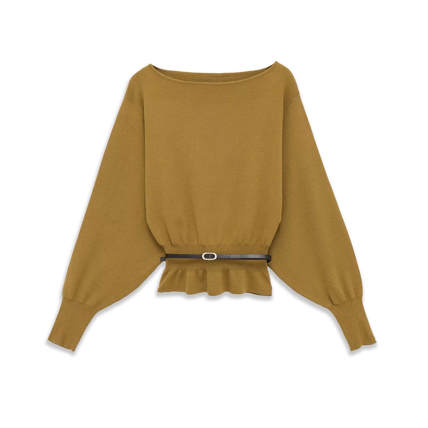 Flora | Smart Casual Peplum Blouse Brown Long Sleeve Belted