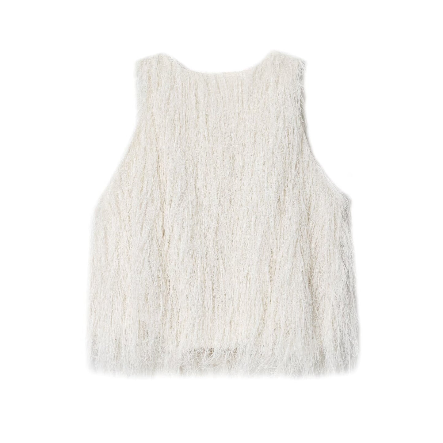 Margot | Fluffy Sleeveless Cardigan White V Neck