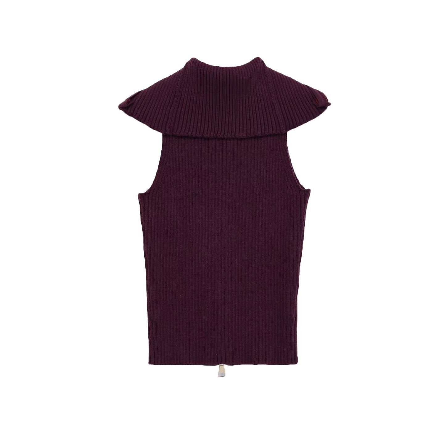 Thea | Ribbed Zip Up Sweater Vest Purple Collared