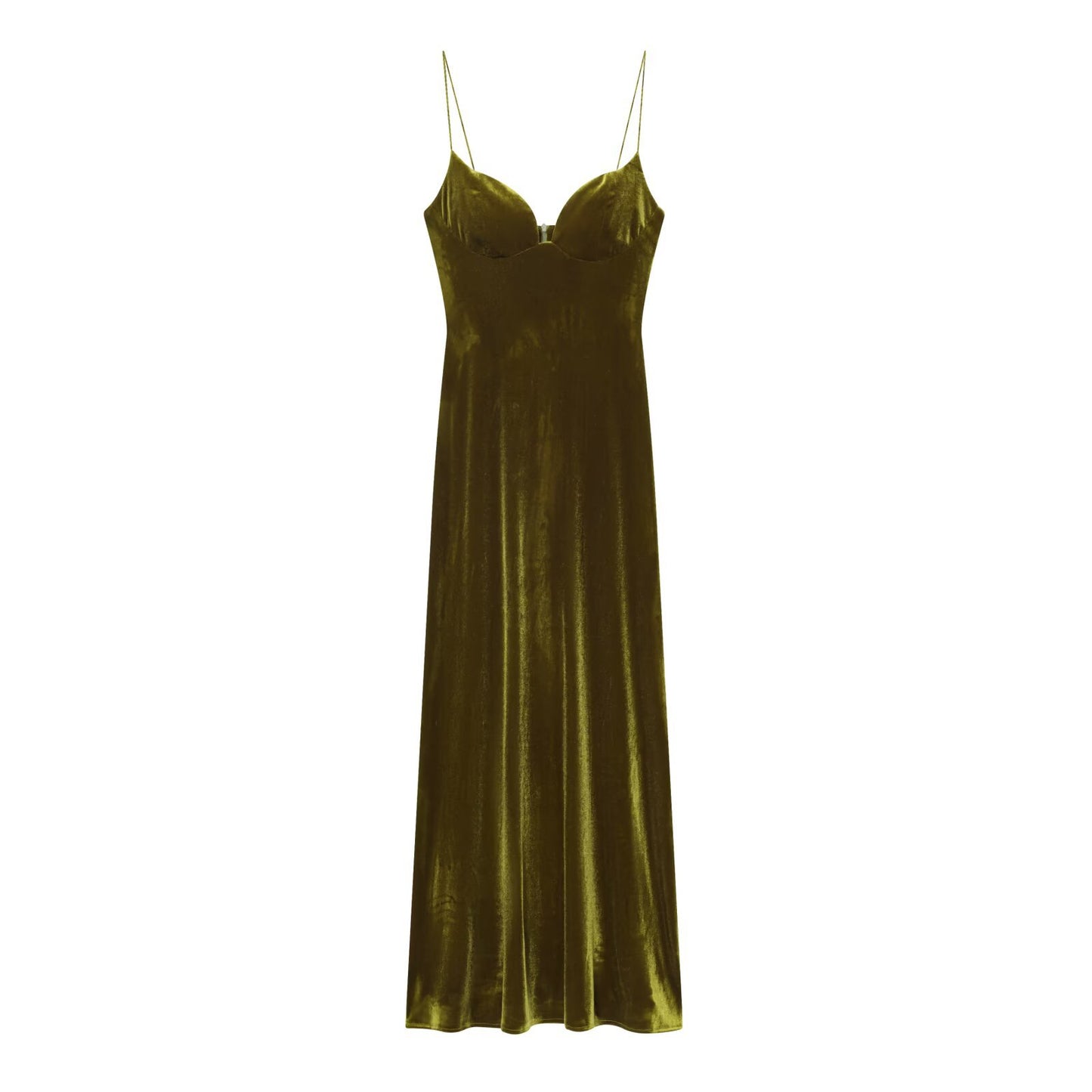 Margot | Velvet Maxi Dress Olive Green Sweetheart Neckline