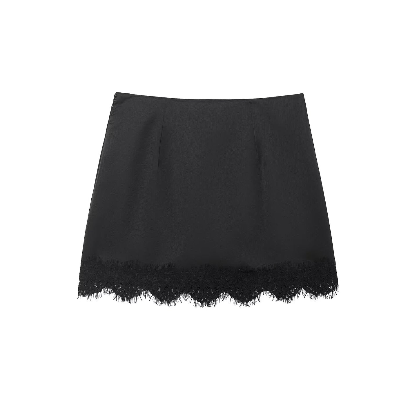 Luna | Satin Mini Skirt Black Lace Trim