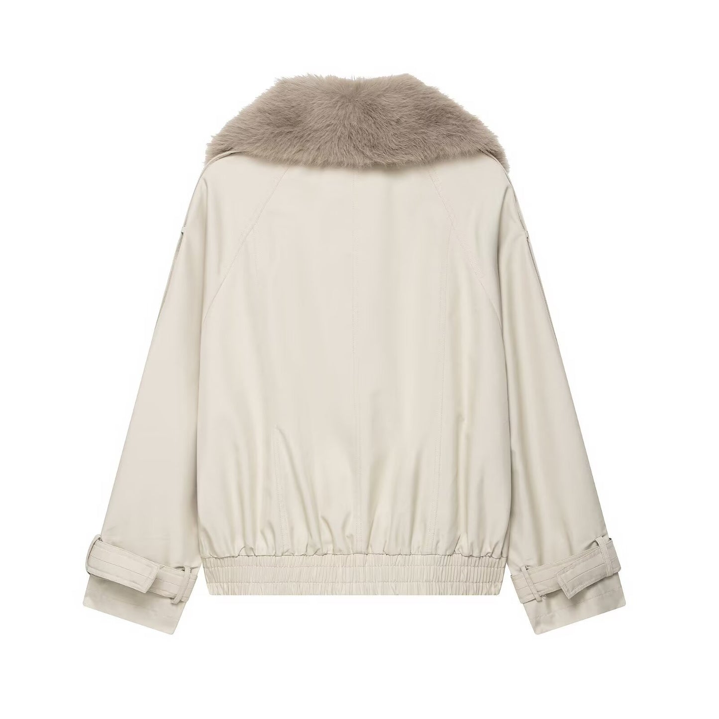Ayla | Cream Faux Fur Collar Jacket Double Breasted Long