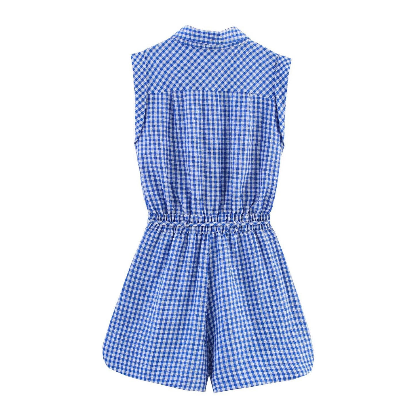 Fleur | Casual Checked Shirt Romper Blue White Gingham