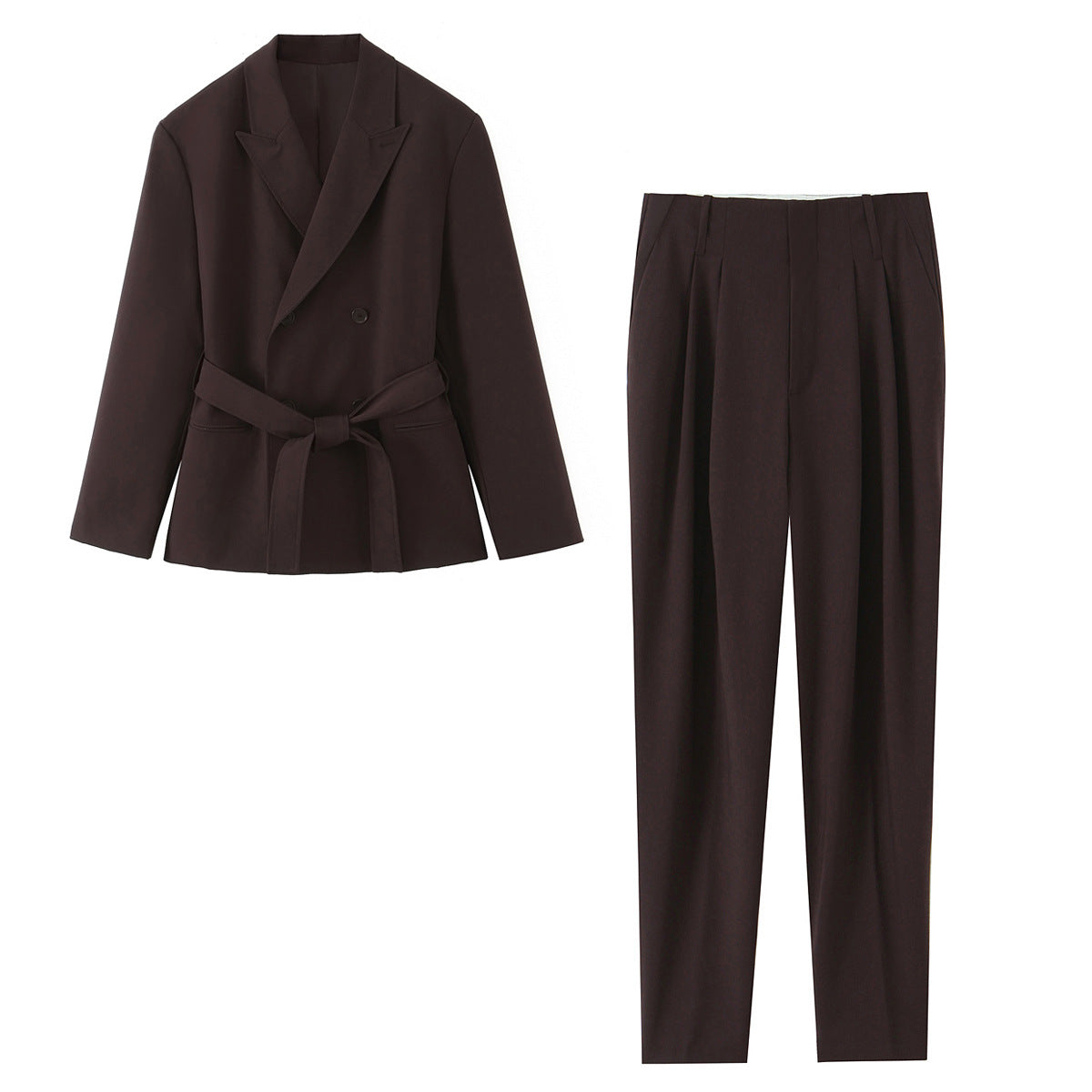 Vera | Double Breasted Blazer Pants Set Brown Belted