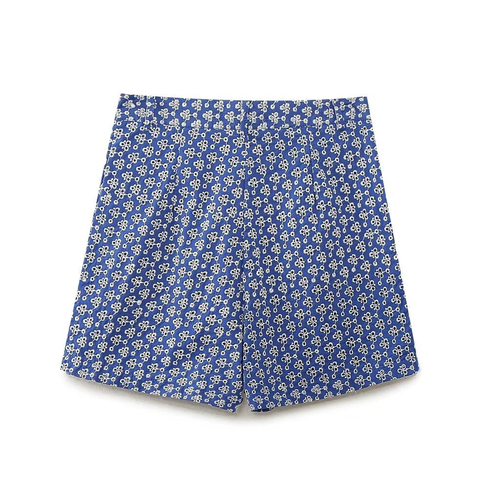 Orla | Summer Floral Tailored Shorts Blue High Waisted