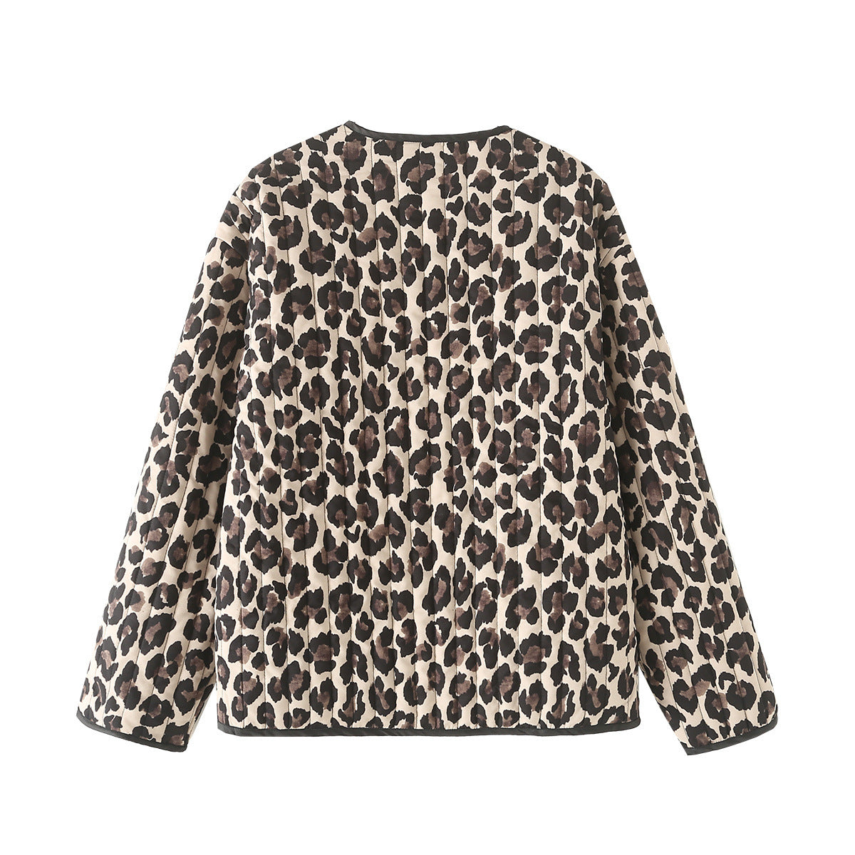 Aria | Quilted Jacket Leopard Print Brown Beige Collarless Zip Up