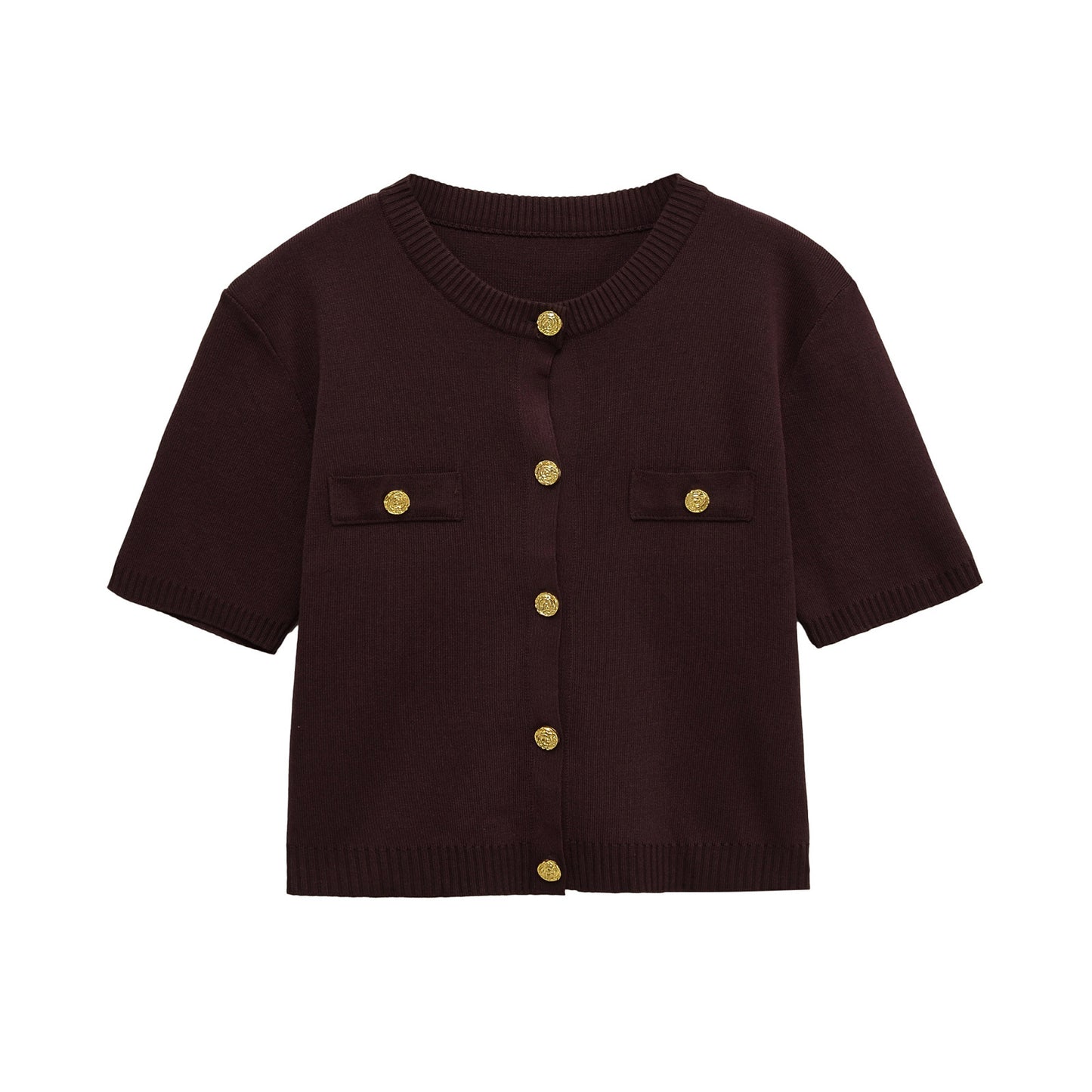 Lucia | Cropped Knit Cardigan Yellow Short Sleeve Gold Button