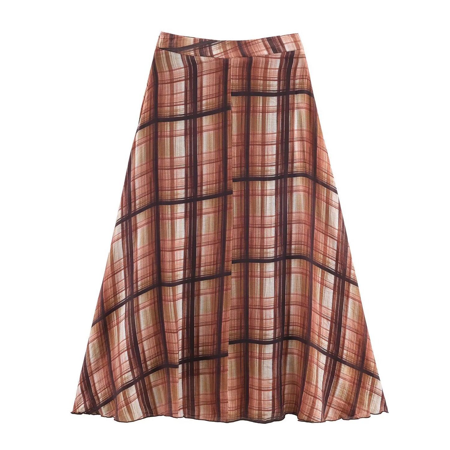 Ada | Autumn Tiered Maxi Skirt Brown Check Sheer