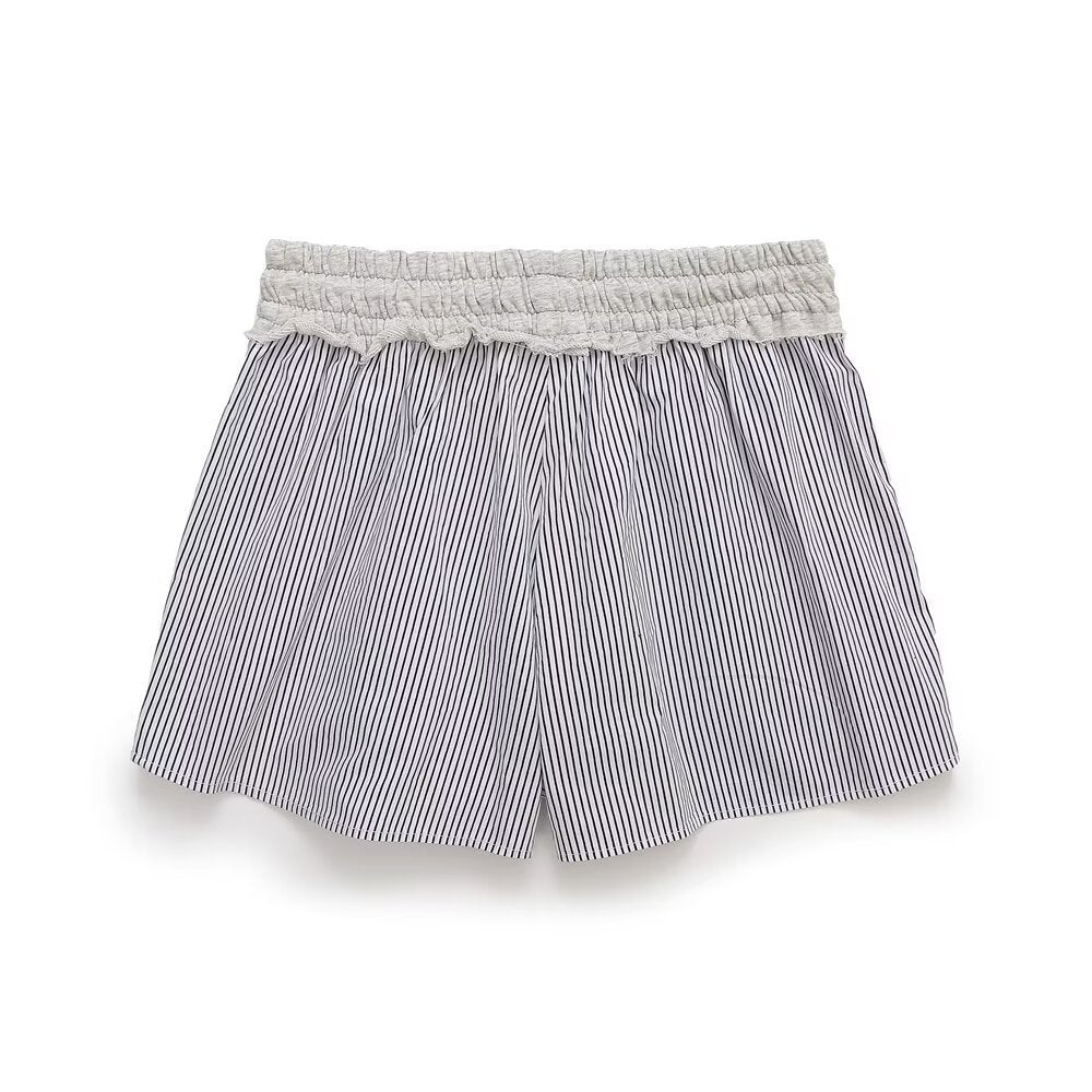 Edie | Casual Linen Shorts Striped Grey Drawstring High Waisted