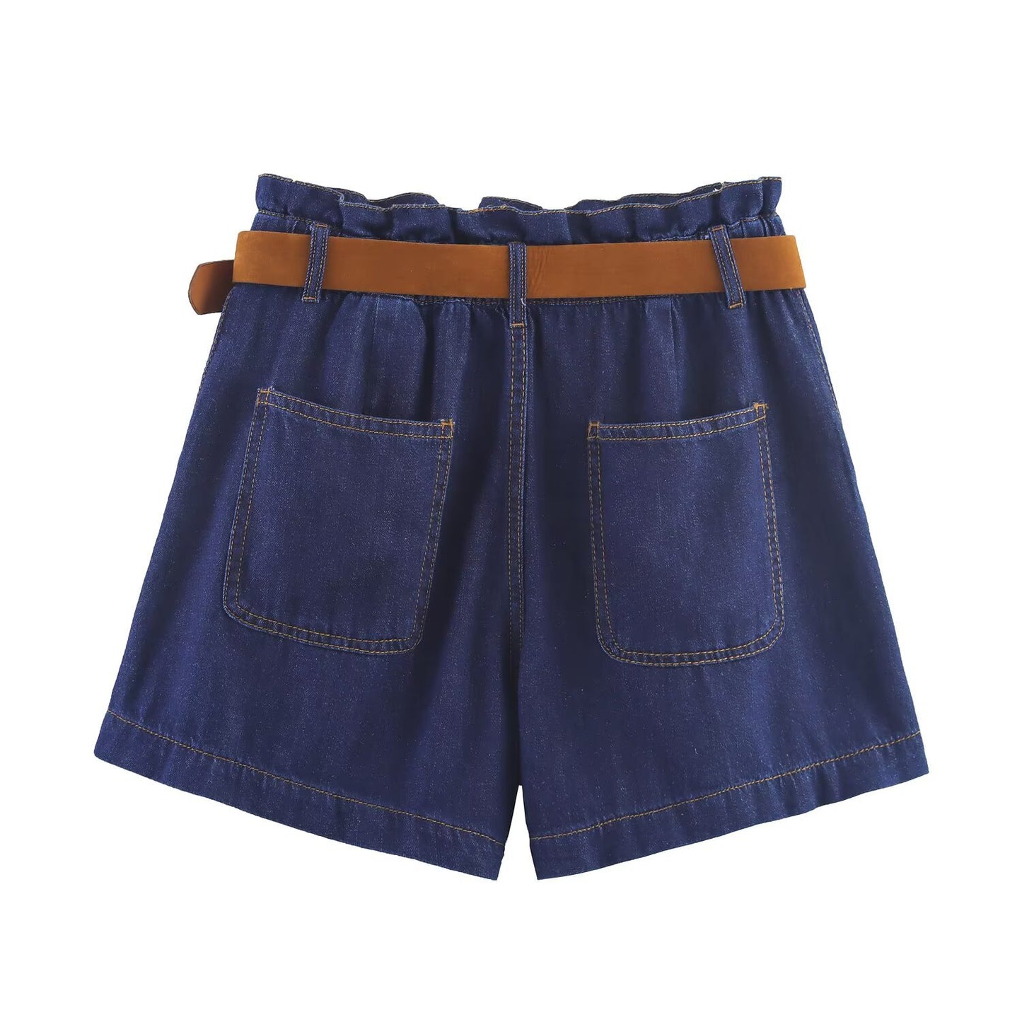 Quinn | Summer High Waisted Denim Shorts Dark Blue Belted