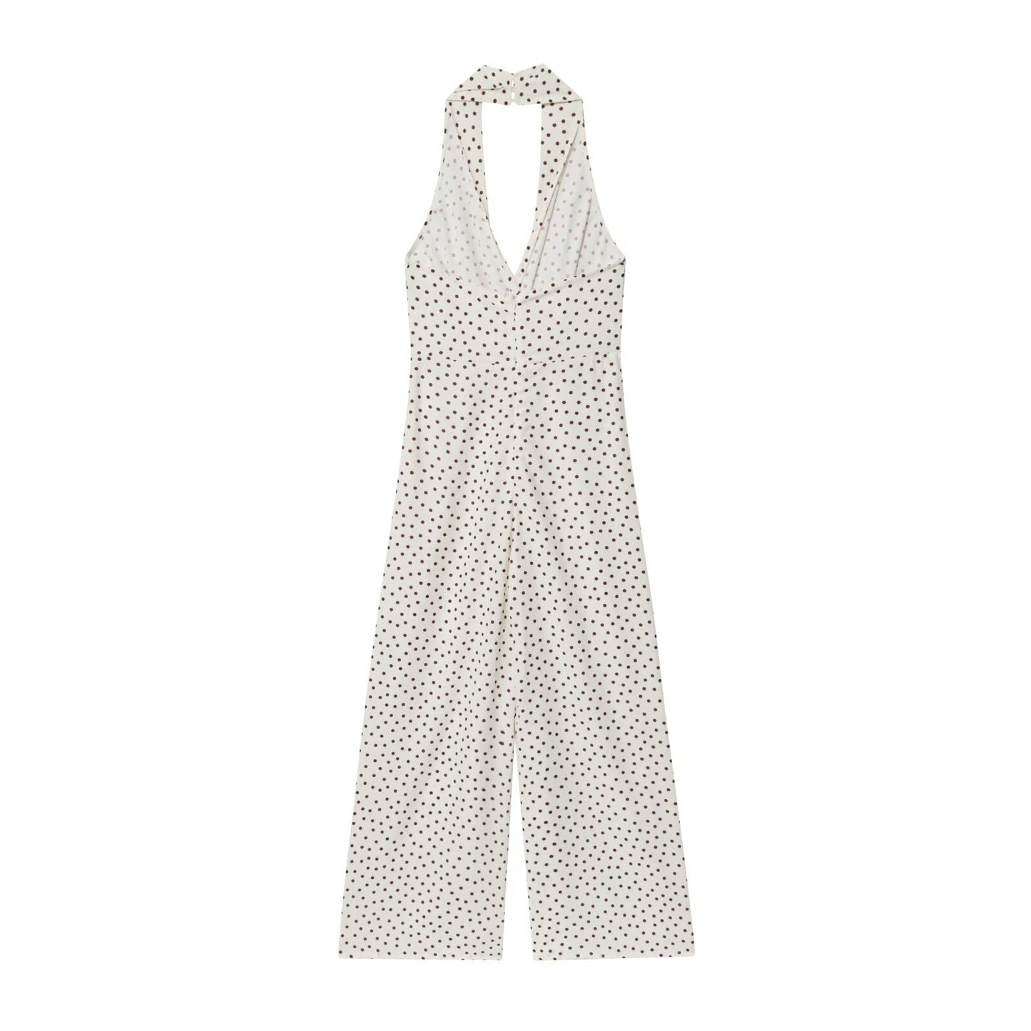 Tess | Elegant Polka Dot Halter Neck Jumpsuit Cream Wide Leg