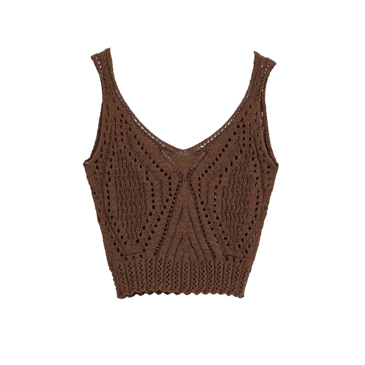 Celine | Crochet Tank Top Brown Knitted V Neck Cropped