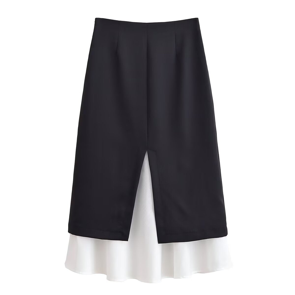 Cora | Elegant Midi Skirt Black Contrast Hem A Line Satin